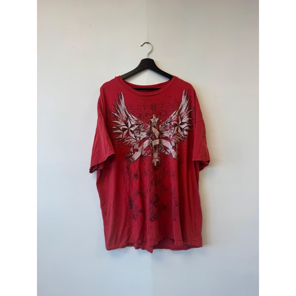Winged Cross‎ Shirt Mens 3XL Red Graphic Short Sleeve Crewneck Biker Gothic Tee